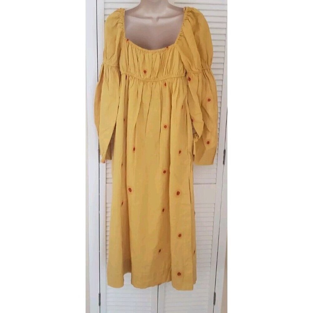 NEW FREE PEOPLE EMORY WARM YELLOW FLOWER EMBROIDERED MIDI DRESS SZ SMALL - Picture 9 of 12
